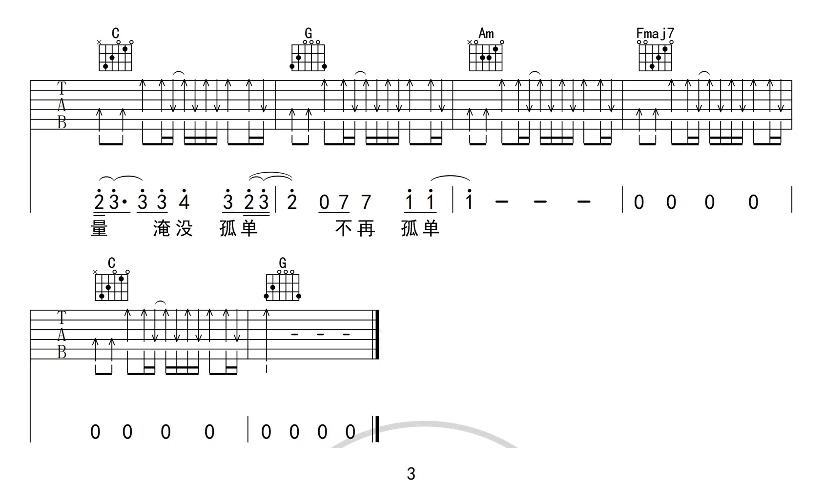 你的答案吉他谱3-阿冗